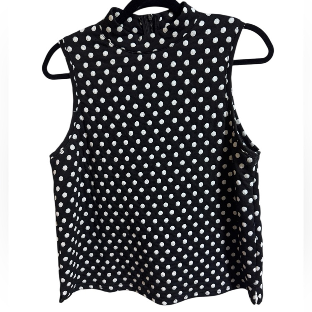 Maeve Anthropologie Polka Dot Sleeveless Mock Neck Top Size Medium